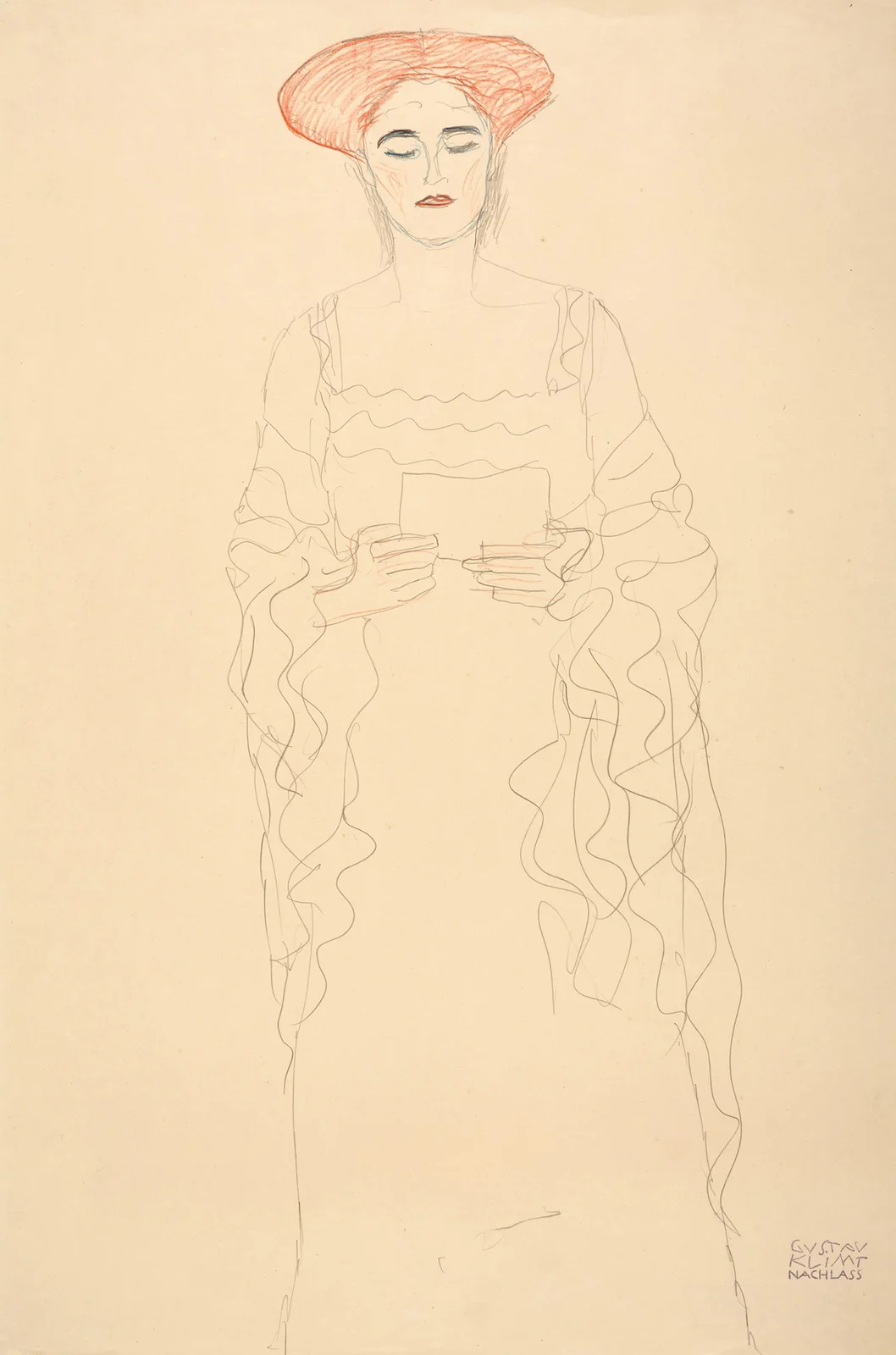 Lesende oder Singende von vorne (Reading or singing woman) av Gustav Klimt