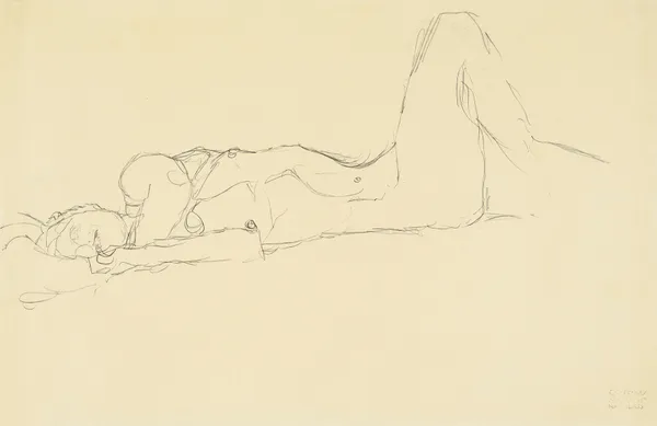 Liegender Akt mit aufgestelltem rechten Bein av Gustav Klimt