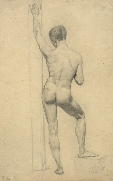 Männlicher Akademieakt, Rückenansicht av Gustav Klimt