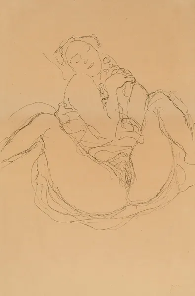 Mit verschränkten Händen sitzender Halbakt, 1914 – nr 2 av Gustav Klimt