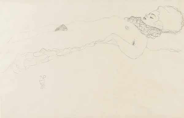Naked Girl with Ruff, lying av Gustav Klimt