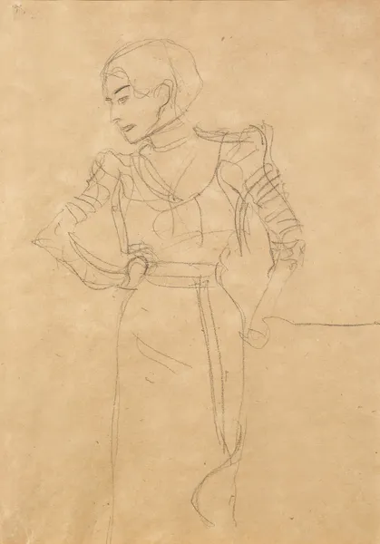 Neben einem Lehnstuhl Stehende av Gustav Klimt