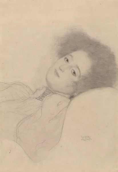 Portrait of a Young Woman Reclining av Gustav Klimt