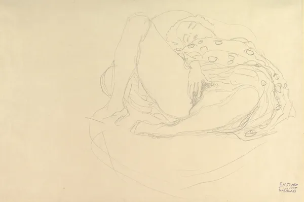 Reclining Nude with Drapery av Gustav Klimt