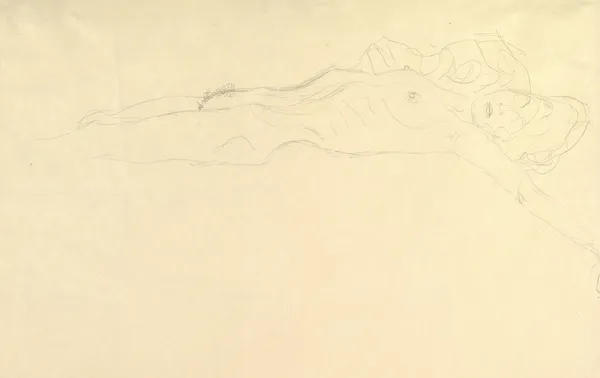 Reclining Nude with Outstretched Left Arm av Gustav Klimt