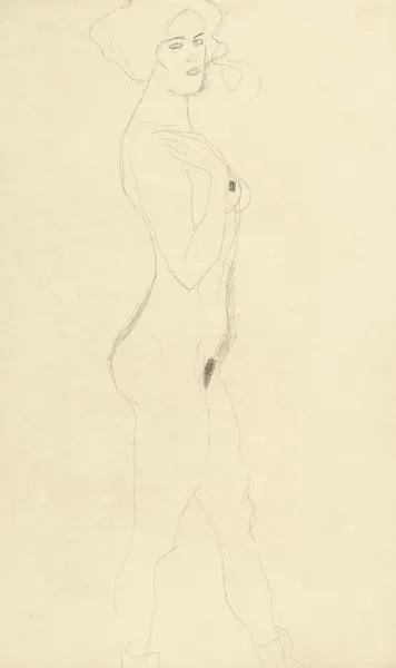 Schreitende nach rechts, die rechte Hand an der Schulter av Gustav Klimt