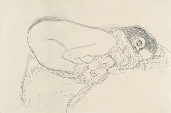 Semi-Nude leaning forward (Preparatory Work for the Painting Leda) av Gustav Klimt