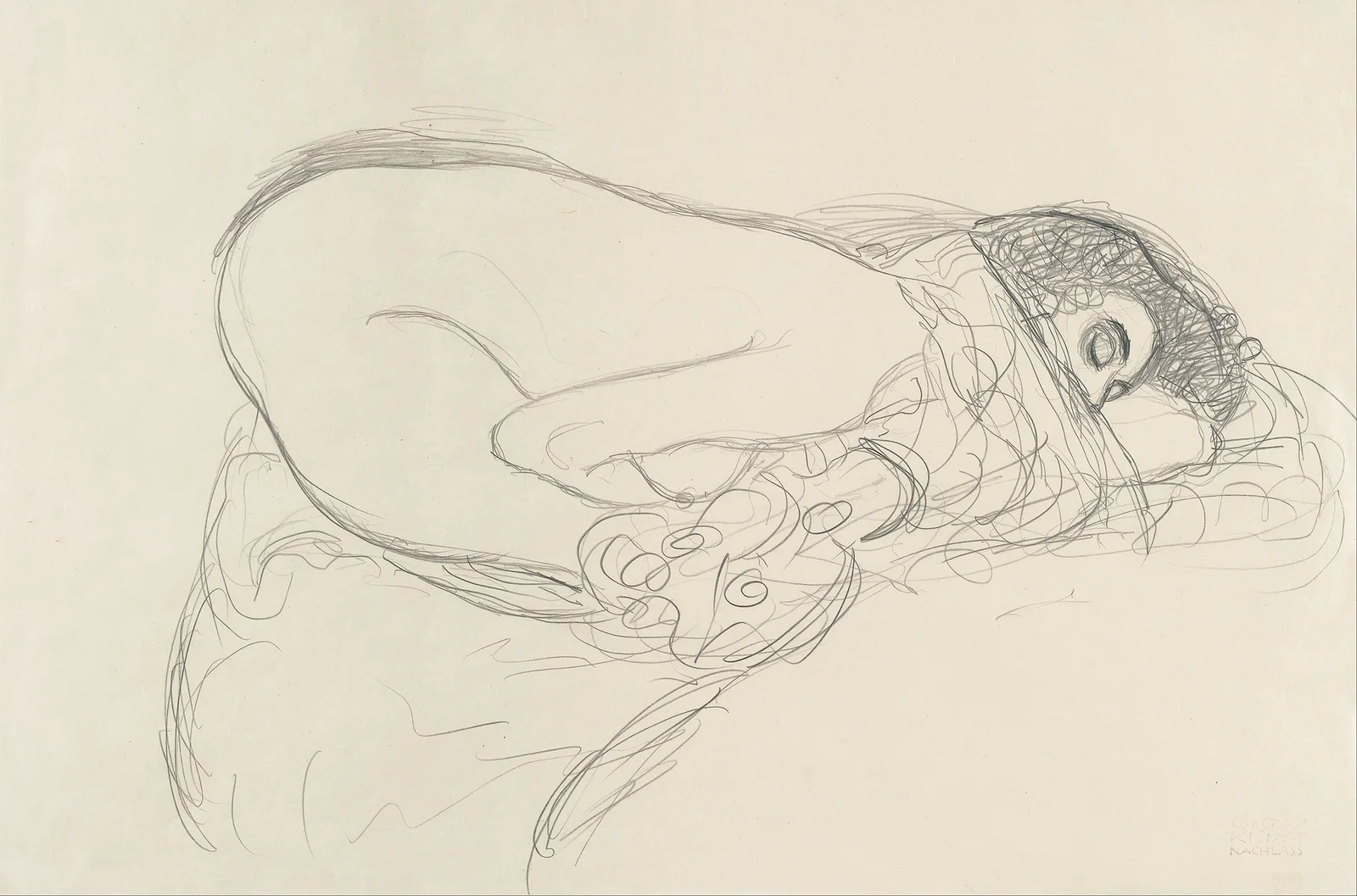 Semi-Nude leaning forward (Preparatory Work for the Painting Leda) av Gustav Klimt