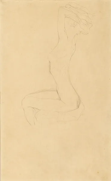 Sitting Girl Nude with Raised Arms av Gustav Klimt