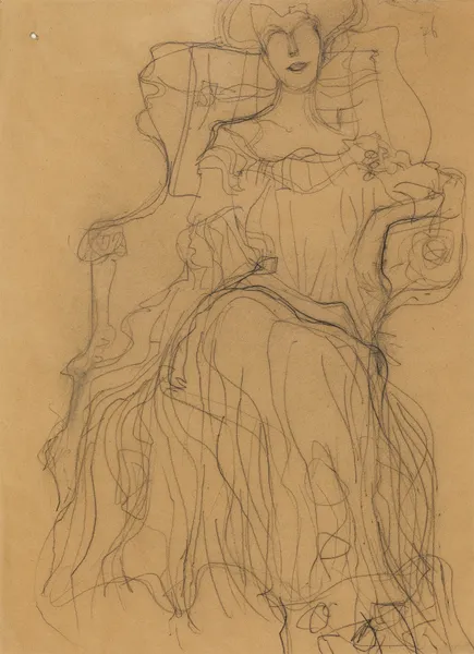 Sitzend von vorne av Gustav Klimt