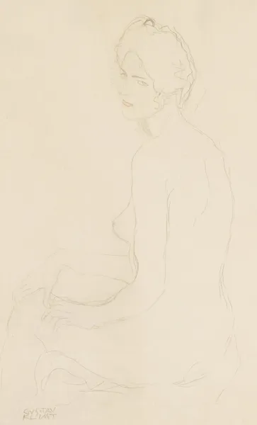 Sitzender Akt nach links (Seated Nude Turned to the Left) av Gustav Klimt