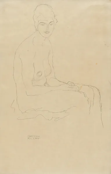 Sitzender Akt nach rechts av Gustav Klimt