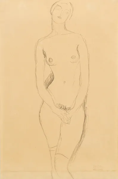 Standing female nude seen from the front av Gustav Klimt