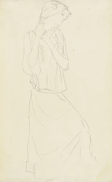 Stehend mit erhobenem Unterarmen nach rechts (Studie für die Tänzerin) av Gustav Klimt