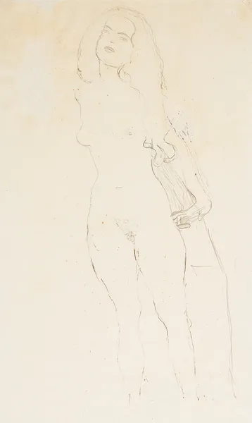 Stehender Akt mit Langen Haaren av Gustav Klimt