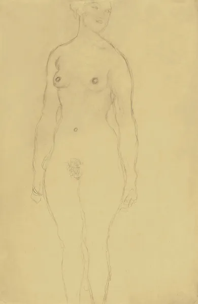 Stehender Akt von vorne, nach rechts blickend av Gustav Klimt