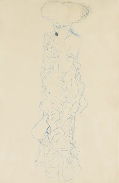 Stehender Halkbakt mit verdecktem Gesicht von vorne (Semi-Nude Woman Standing with Her Face Covered, Seen From the Front) av Gustav Klimt