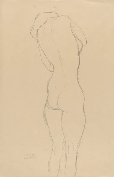 Stehender Rückenakt etwas nach rechts av Gustav Klimt