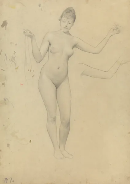 Stehender weiblicher Akt und Armstudie av Gustav Klimt