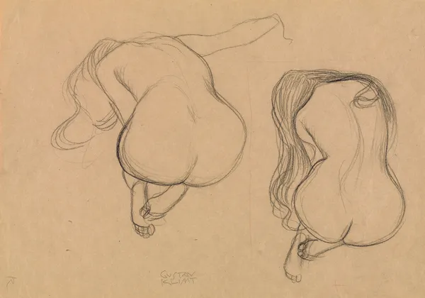 Two Studies of a Seated Nude with Long Hair, 1901 – nr 1 av Gustav Klimt