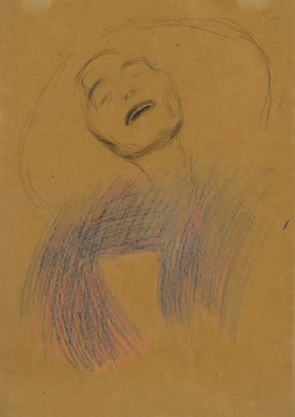 Weiblicher Kopf, Dekorative Lineare Strukturen (Female Head, Decorative Linear Structures) av Gustav Klimt