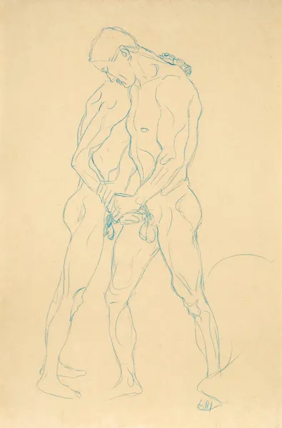 Zwei Männerakte. Studie zu Athleten, (Two male acts. Study for the Athletes) av Gustav Klimt