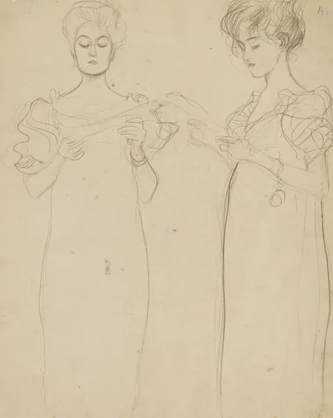 Zwei Studien nach singenden Mädchen (Two Studies of a Singing Girl) av Gustav Klimt