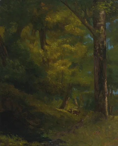 Deux chevreuils dans la forêt av Gustave Courbet