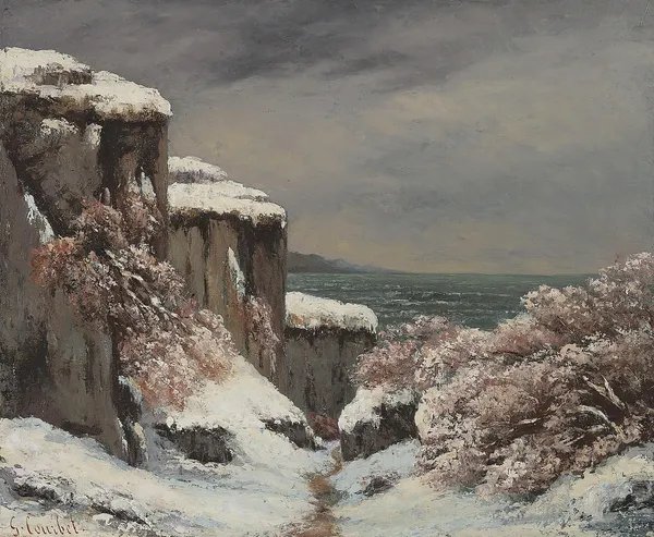 Falaises Au Bord De La Mer Sous La Neige av Gustave Courbet