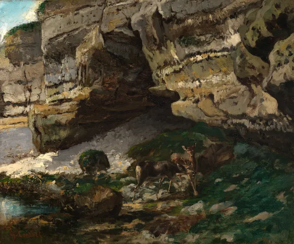 Felsige Landschaft mit Rehen av Gustave Courbet