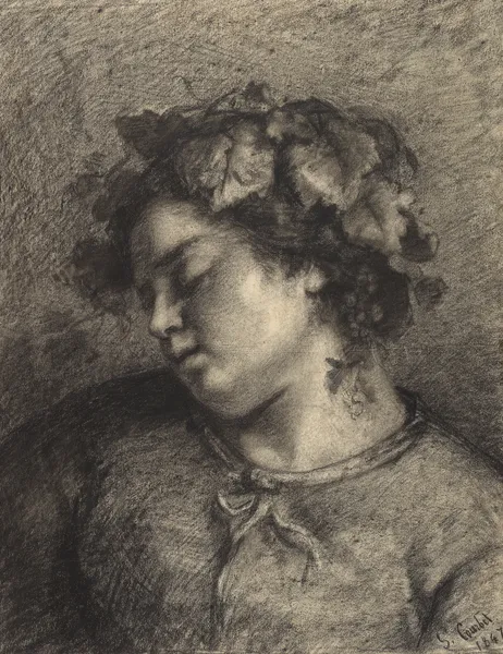 Head of a Sleeping Bacchante av Gustave Courbet