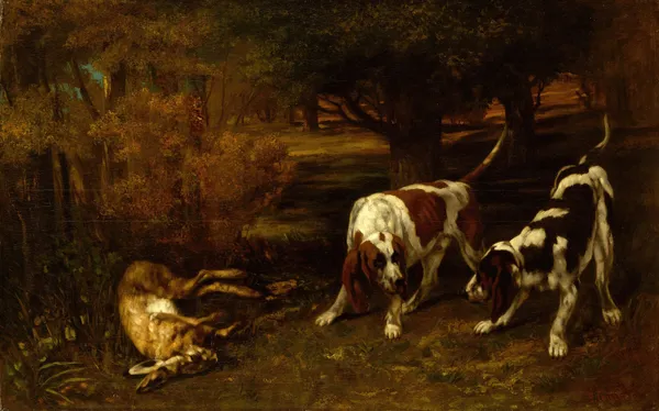 Hunting Dogs with Dead Hare av Gustave Courbet