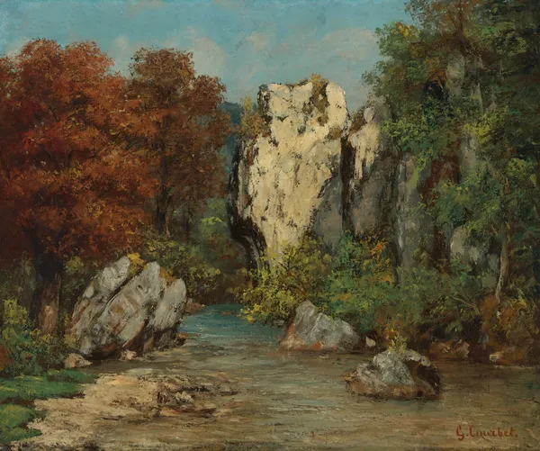 Paysage Au Ruisseau Et Au Rocher av Gustave Courbet