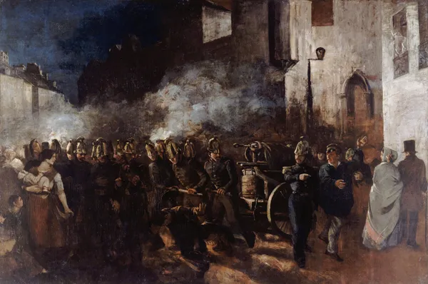 Pompiers courant à un incendie av Gustave Courbet