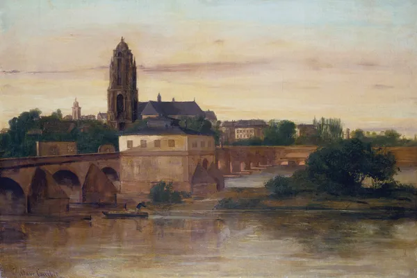 View of Frankfurt with the Old Bridge from Sachsenhausen av Gustave Courbet