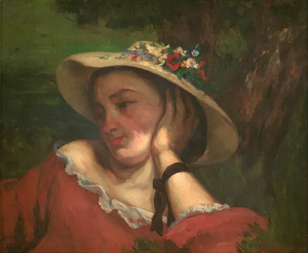 Woman with Flowers on Her Hat av Gustave Courbet