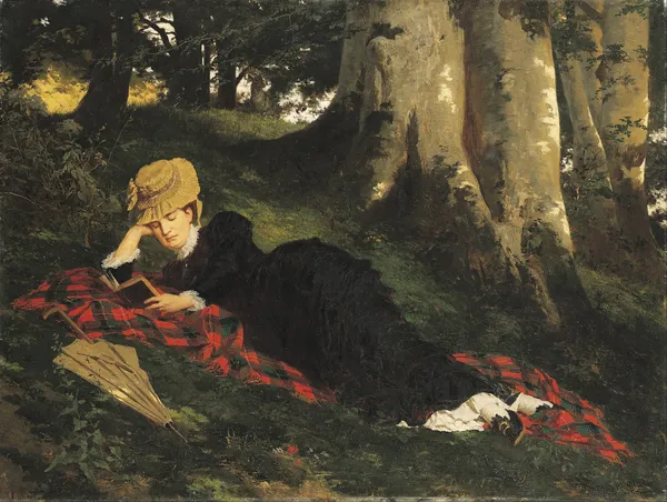 Woman Reading in a Forest av Gyula Benczúr