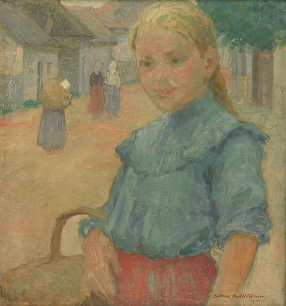 Little girl with a basket av Elemír Halász-Hradil