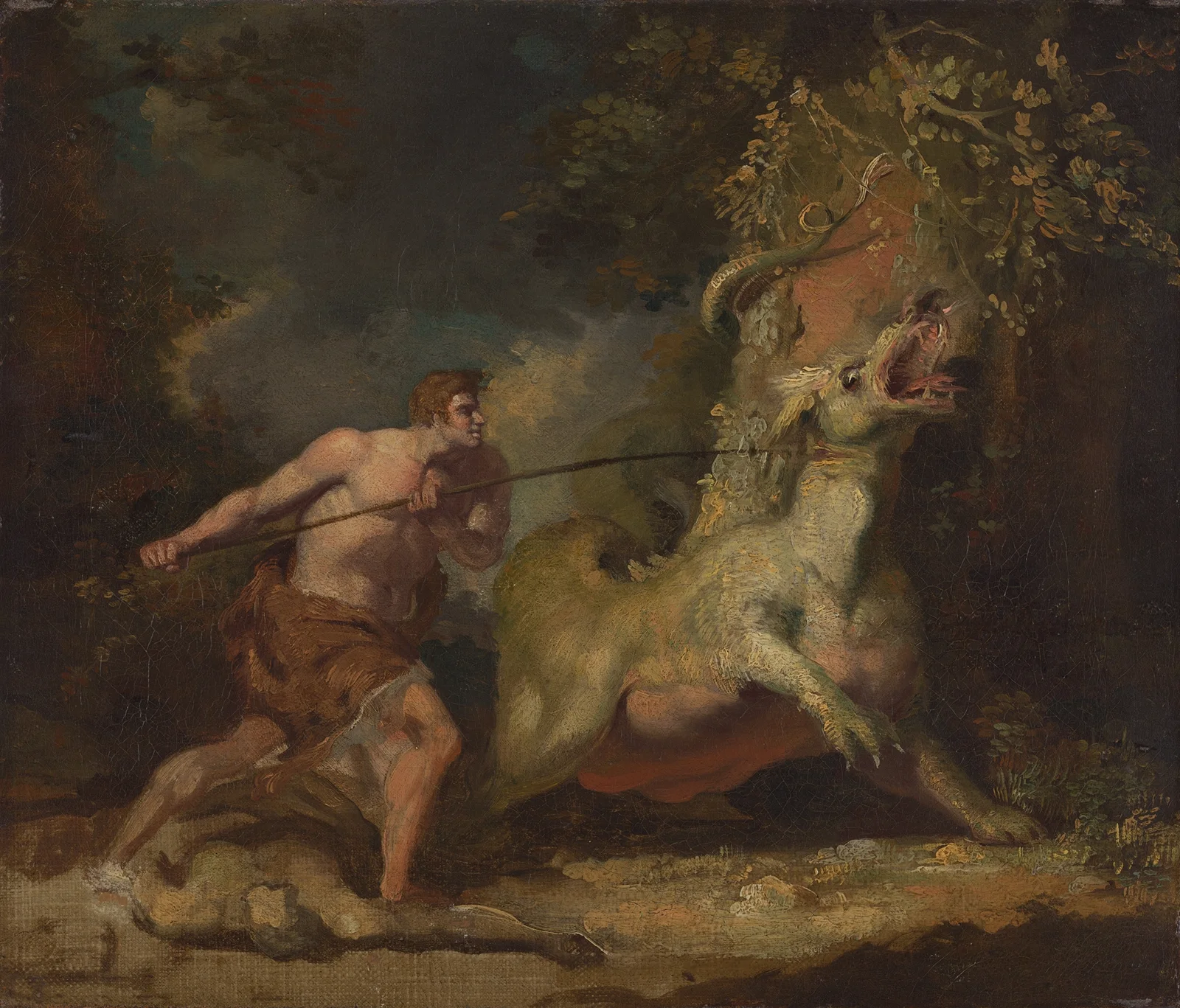 Man attacking a monster av John Hamilton Mortimer