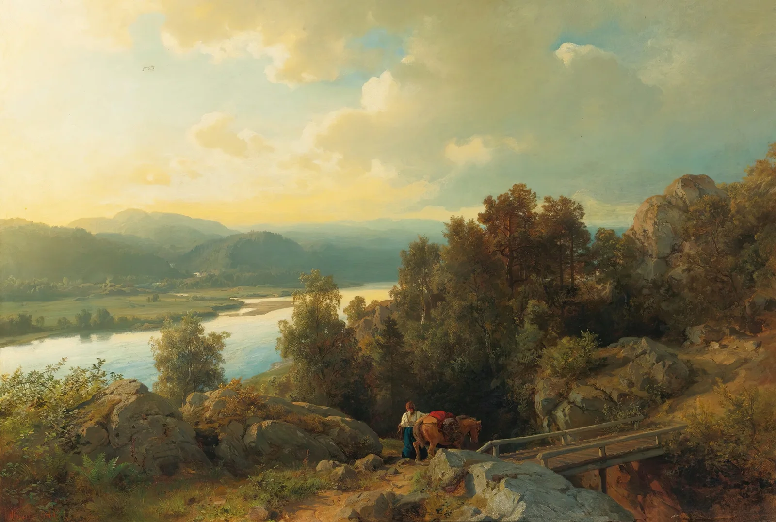 A Lakeside Landscape av Hans Gude
