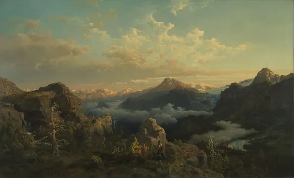 Norwegian Highlands in Sunrise av Hans Gude