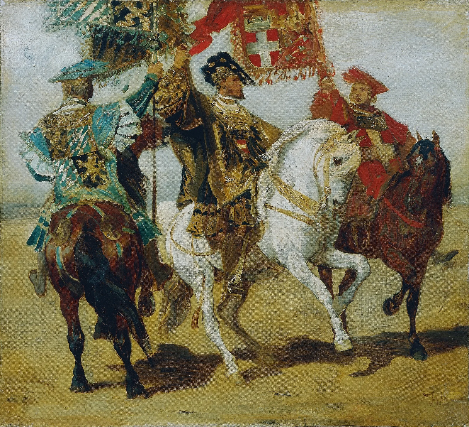 Three Mounted Standard Bearers av Hans Makart