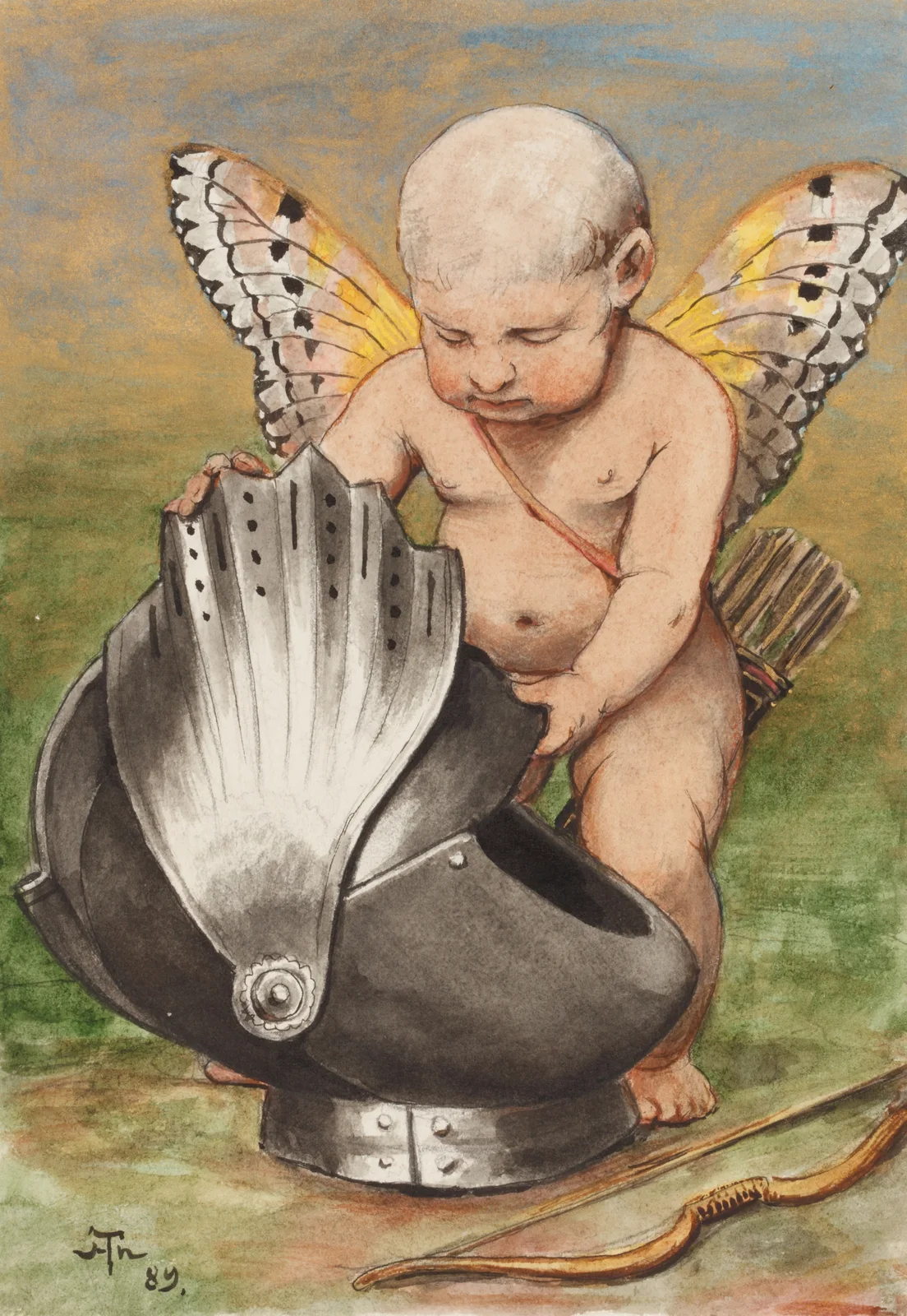 Cherub with Helmet av Hans Thoma