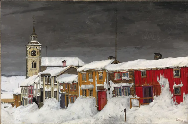 Street in Røros in Winter av Harald Sohlberg
