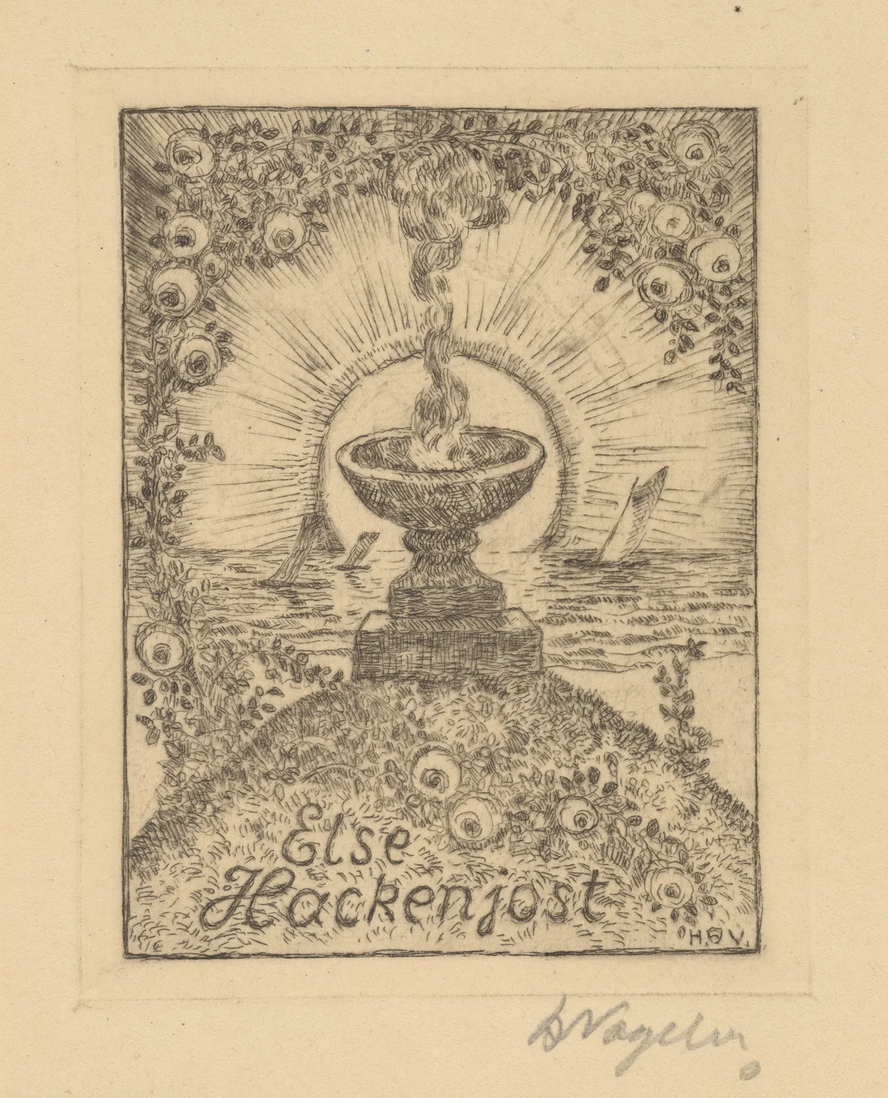 Bookplate: Else Hackenjost av Heinrich Vogeler