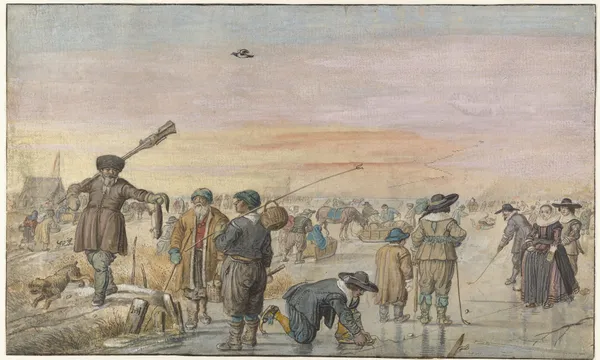 Winter Scene on the Ice, with a Hunter Showing an Otter av Hendrick Avercamp