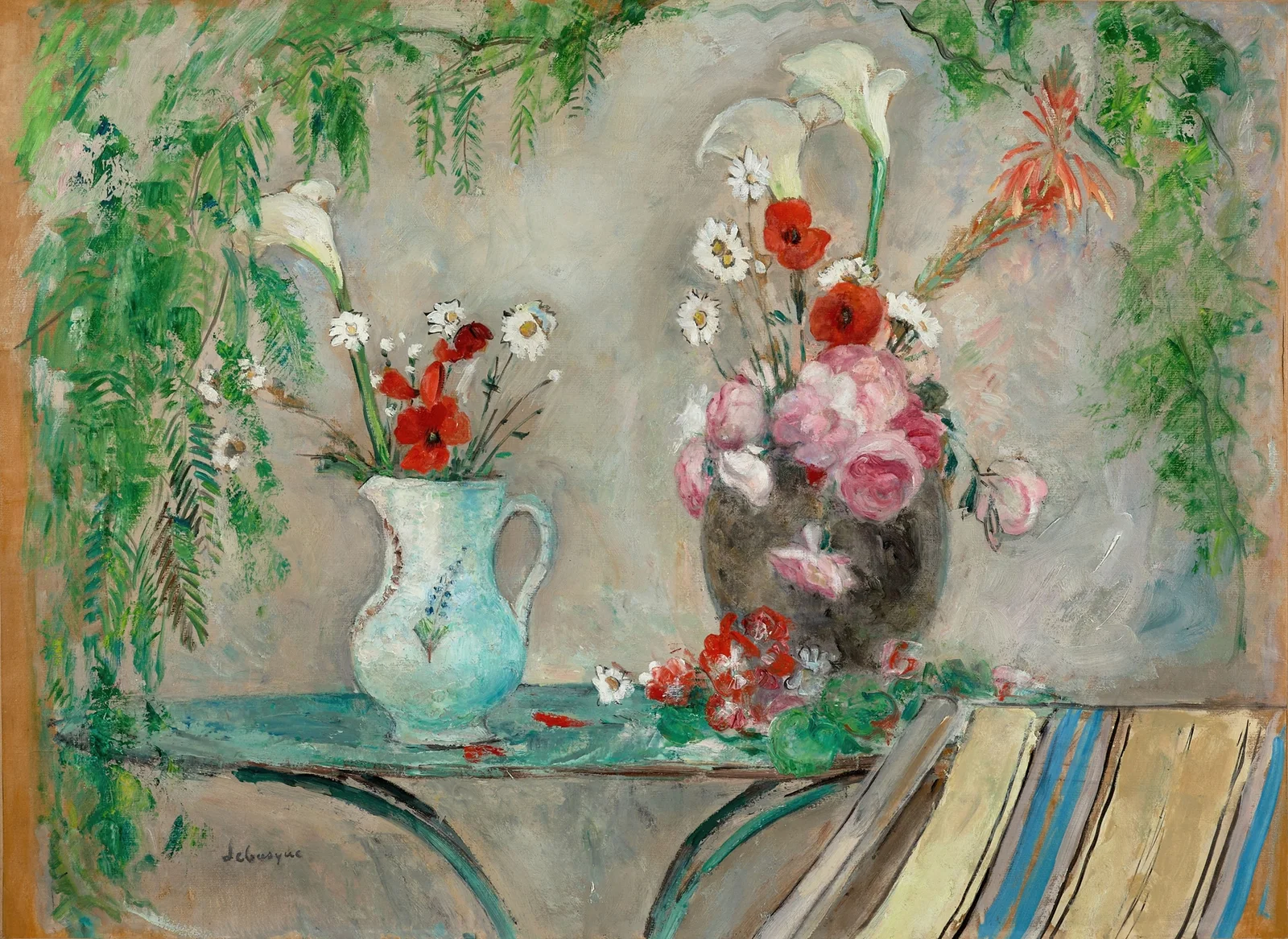 Fleurs sur une table sur une terrasse av Henri Lebasque