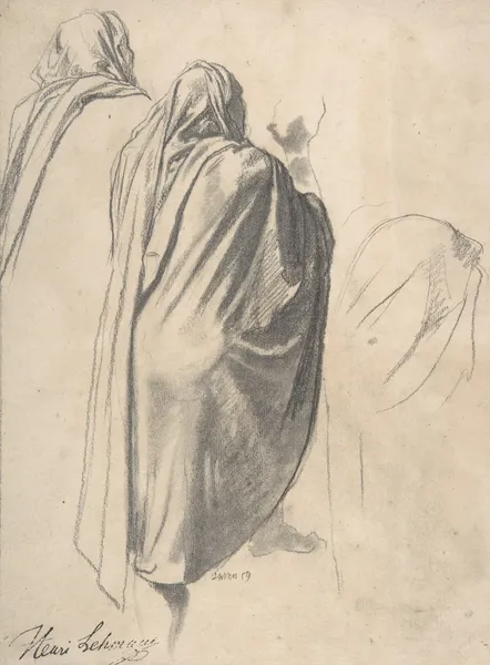 Back View of a Male Figure Wearing a Cloak av Henri Lehmann