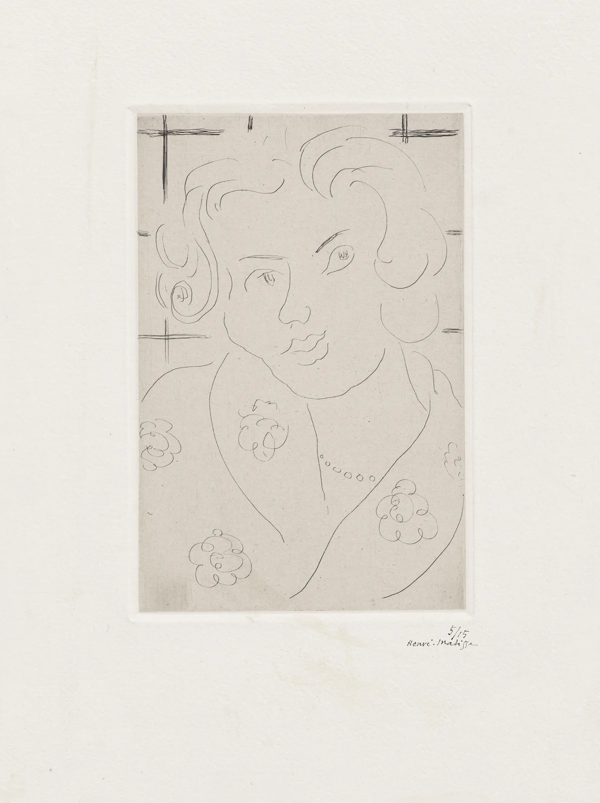 Buste, robe fleurie av Henri Matisse