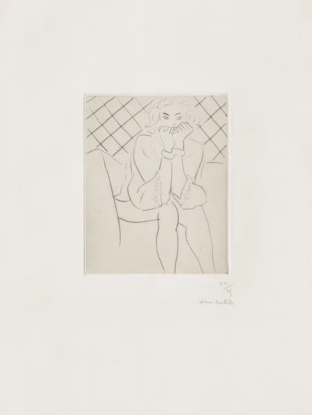 Figure assise mains au menton av Henri Matisse